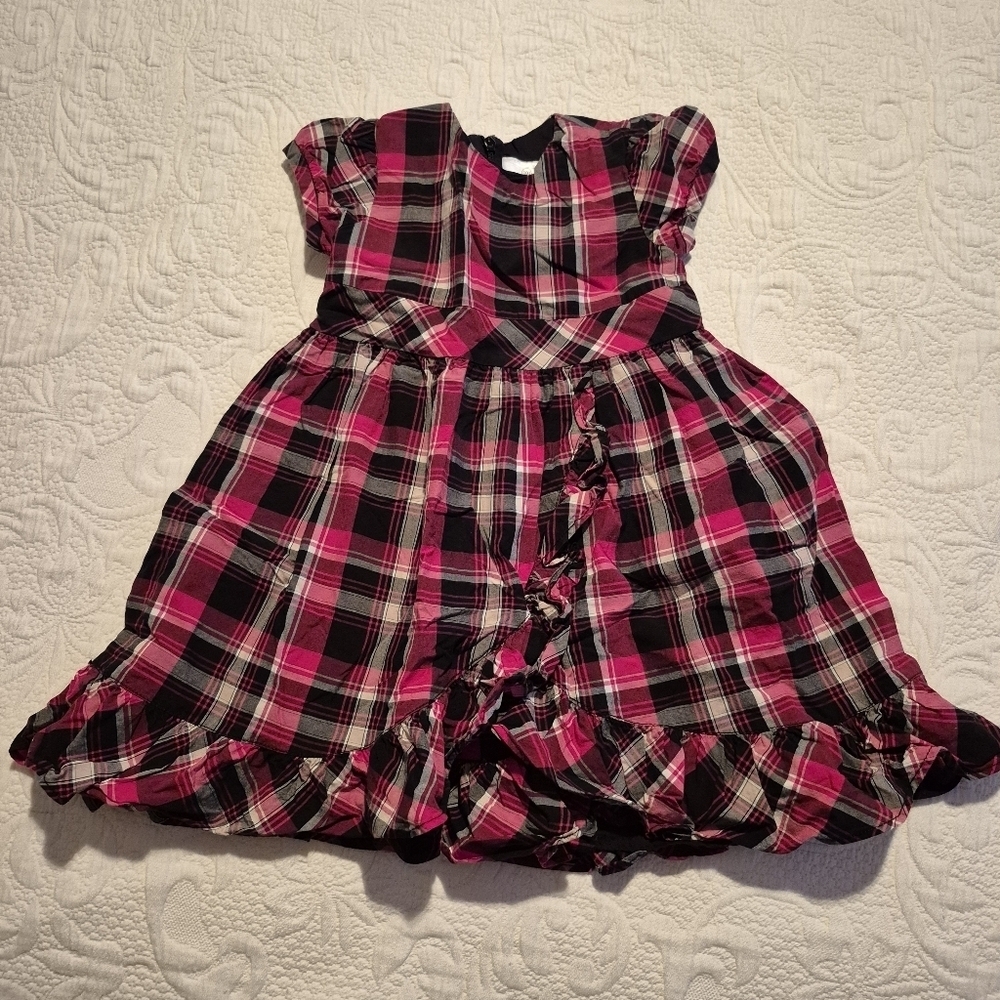 Hanna Andersson girls size 100 or 4 red, black and white plaid back zip VGUC